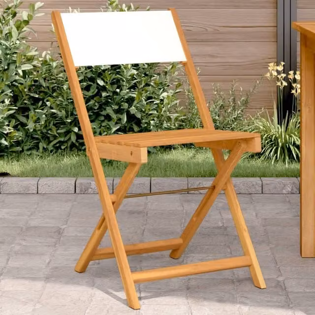 Berkfield Home Bistro Chairs Set of 2 in Cream White Acacia Wood and Fabric – 1