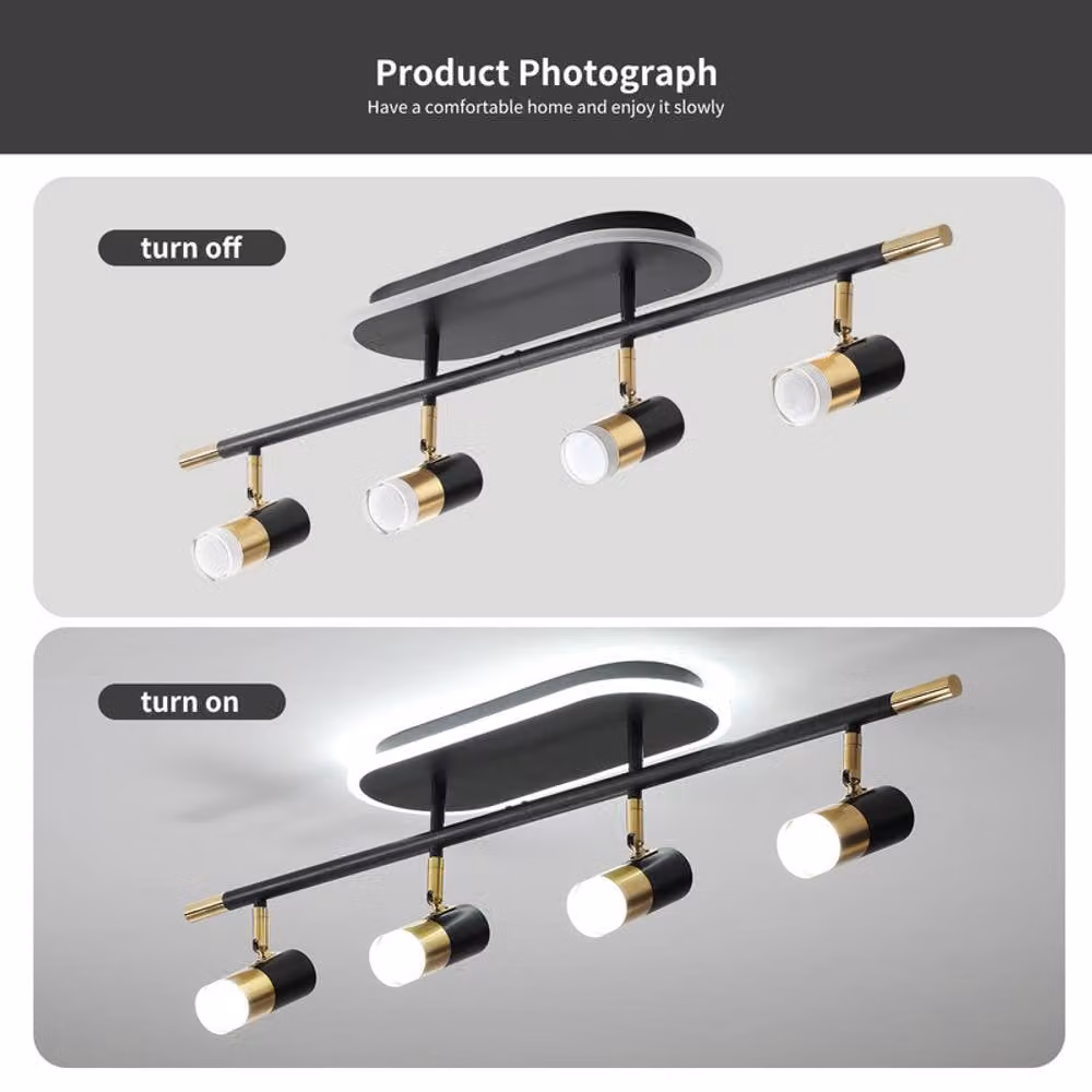 NIVOR 4-Light Dimmable LED Ceiling Track Lighting with Adjustable Spotlights in Black and Gold/Brass – 3