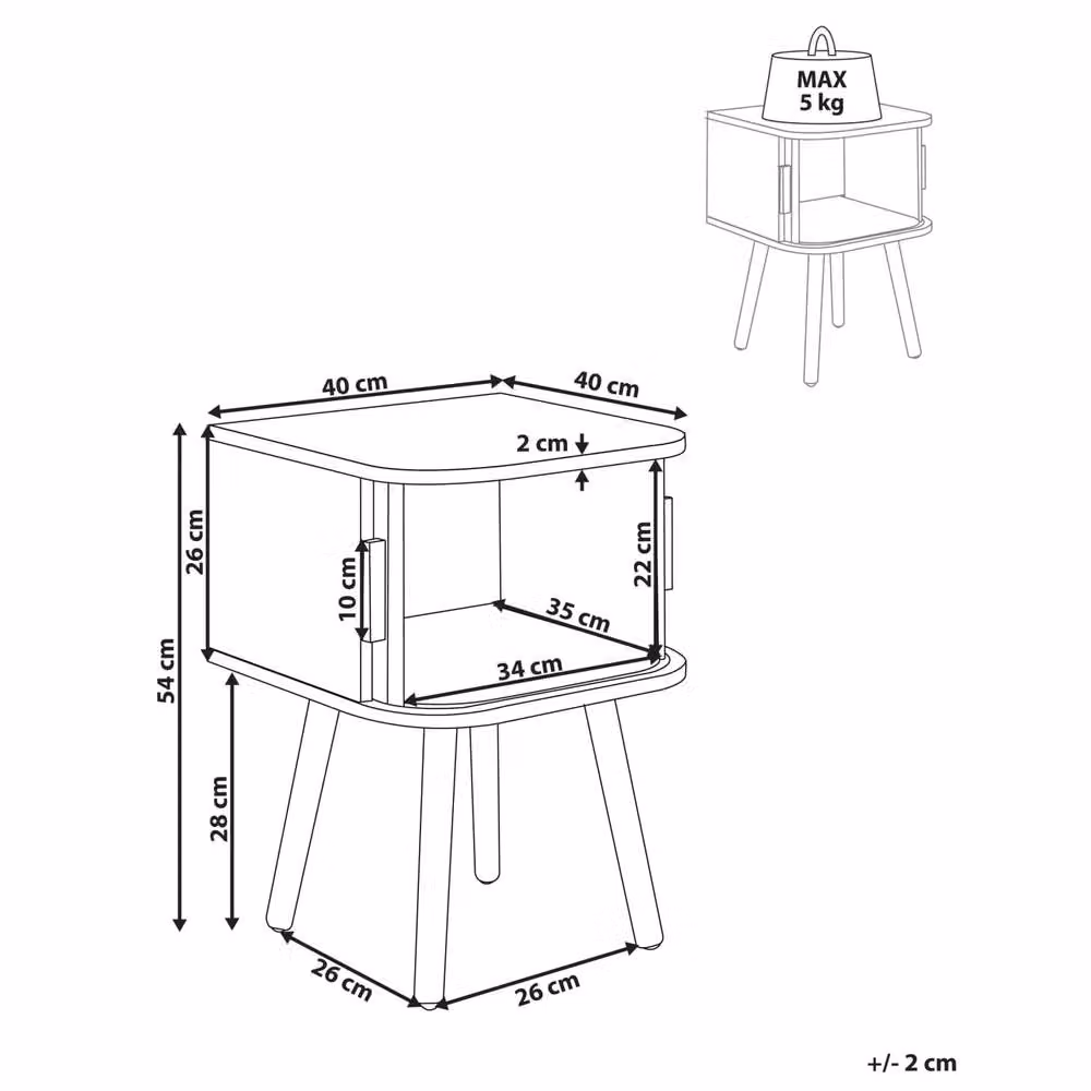 Wyld and Coco Nightstand in Light Brown Laminated Wood with Solid Pine Legs and Sliding Door, W: 40 cm, D: 40 cm, H: 54 cm – 3