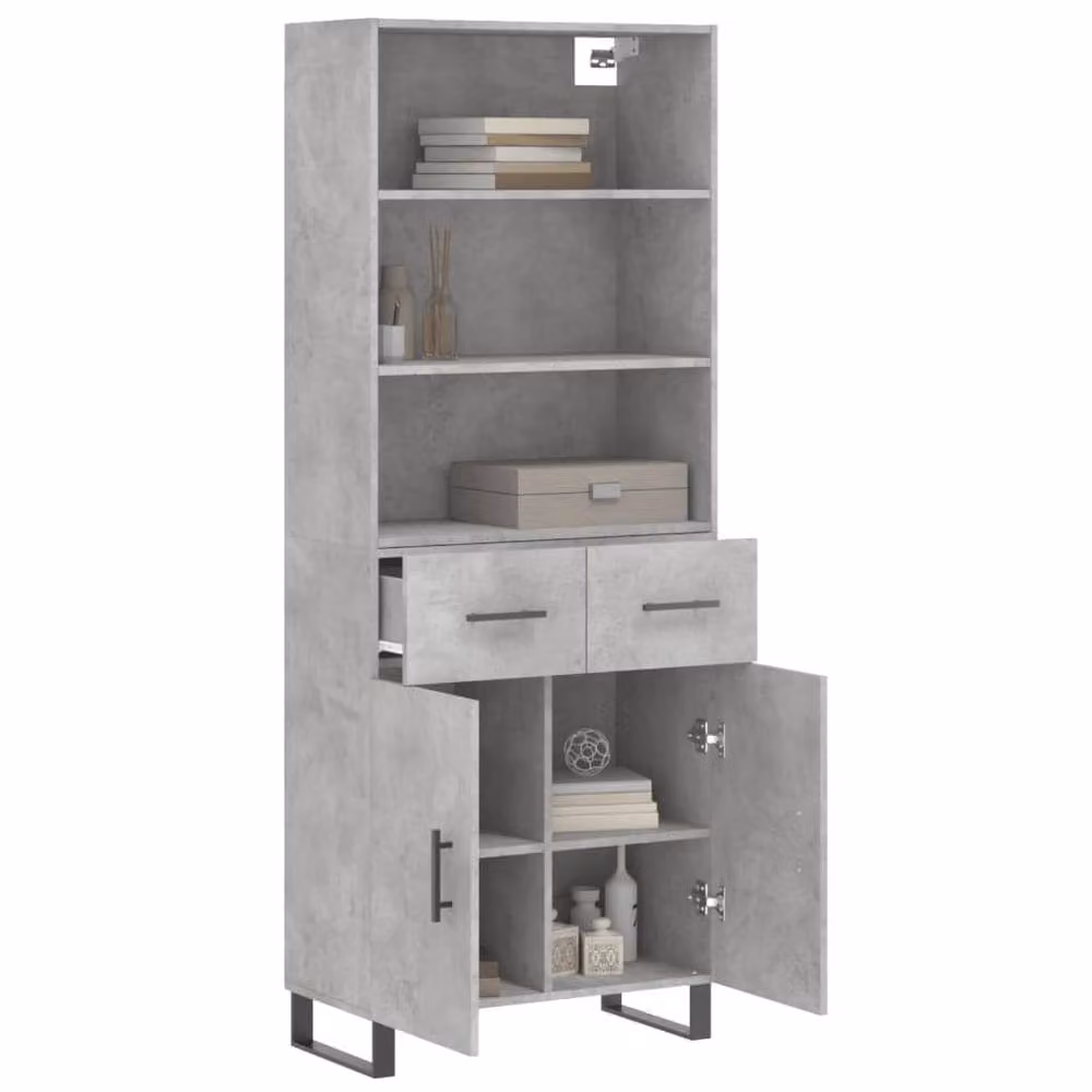 Berkfield Home Highboard in Concrete Grey, W/D/H: 69.5 x 34 x 180 cm – 3