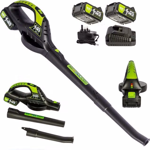 MYLEK Cordless Two-Speed Leaf Blower with 2 x 20V Li-ion Batteries and Fast Charger, Black – 1