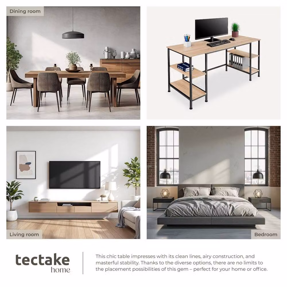 tectake Computer Desk in Industrial Style with Oak Finish and Metal Frame, W/D/H: 137 x 55 x 75 cm, Brown – 6