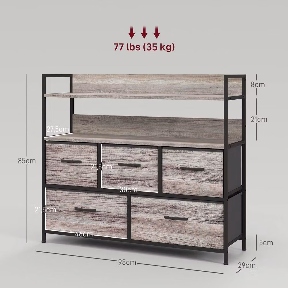 STILVORA Five Drawer Chest of Drawers with Steel Frame in Grey – 2