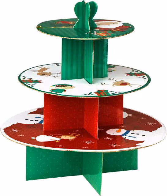 Orsina Multicolour 3 Tier Round Cardboard Christmas Cake Stand – 1