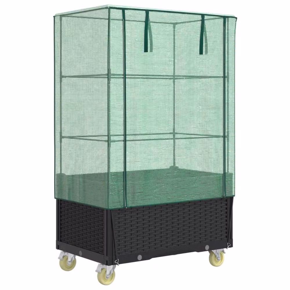 Berkfield Home Raised Bed with Cover and Wheels in Black Rattan Look, W/D/H: 80 x 50 x 182 cm – 2