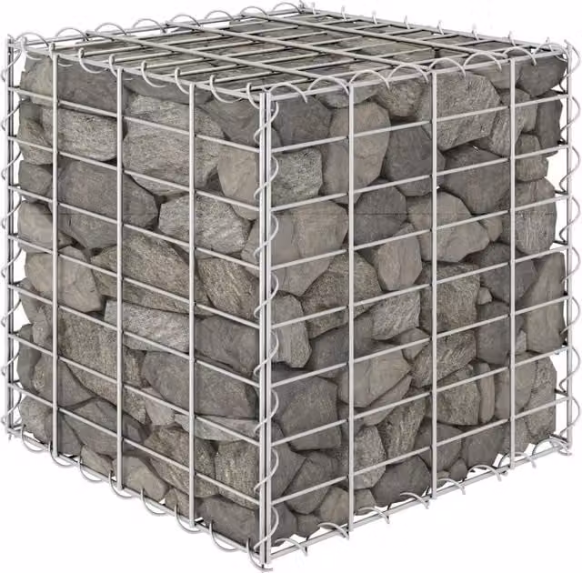 Berkfield Home Cube Gabion Raised Bed in Silver Steel Wire Mesh, W/D/H: 40 x 40 x 40 cm