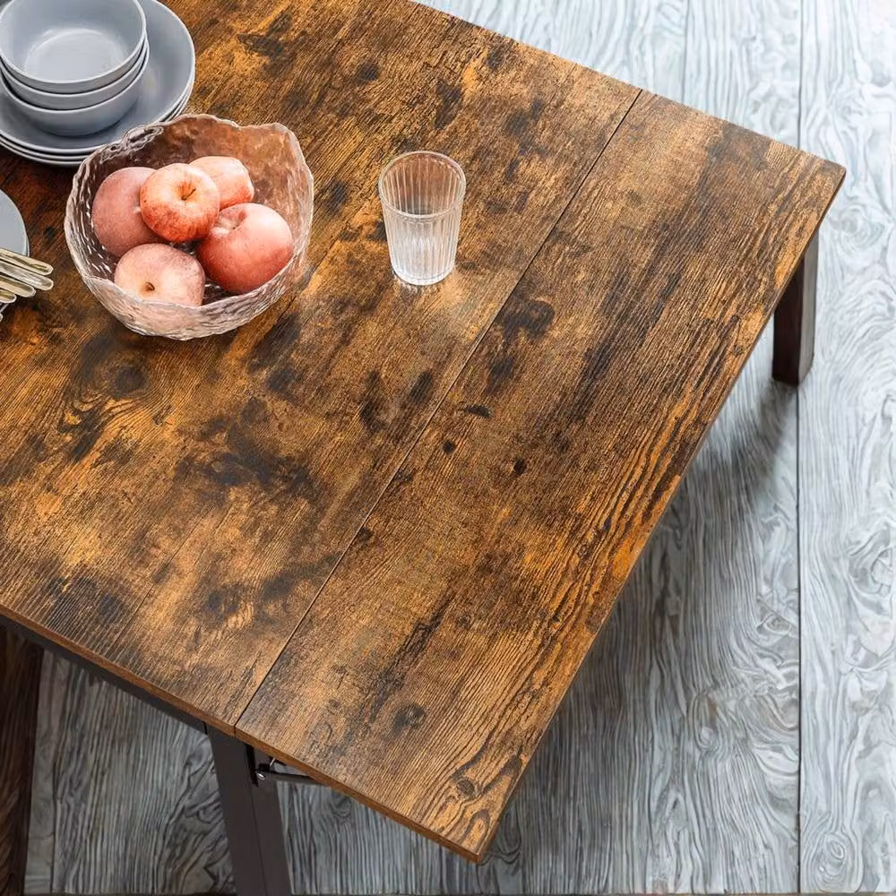 Pirlo Plush Industrial 4 Seater Drop Leaf Dining Table in Rustic Brown, W/D/H: 120 x 78 x 76.2 cm – 5