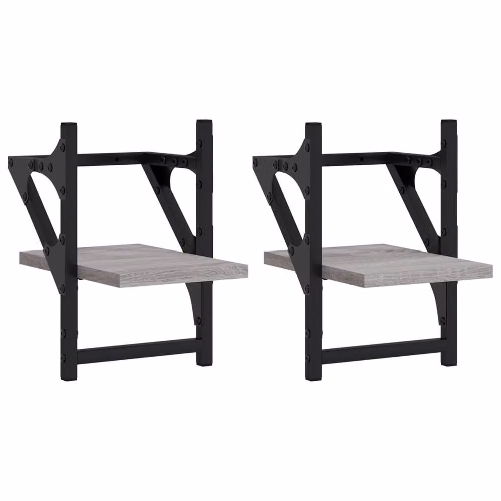 Berkfield Home Wall Shelves with Hanging Rods, 2 Piece Set, Grey Sonoma, W/D/H: 20 x 25 x 30 cm – 3