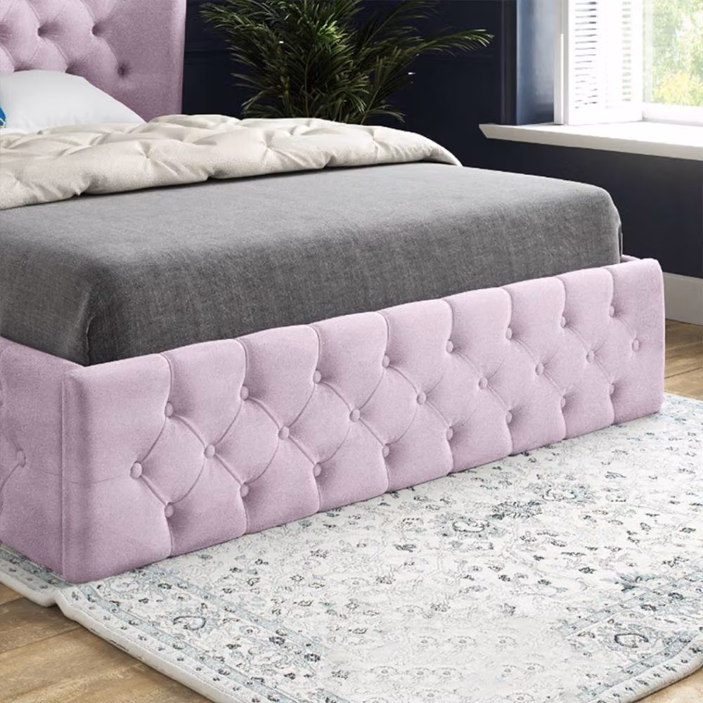 Casani Ickham Wide Winged Upholstered Designer Bed Frame in Pink Soft Velvet, W/D/H: 137 x 100 x 113 cm – 5