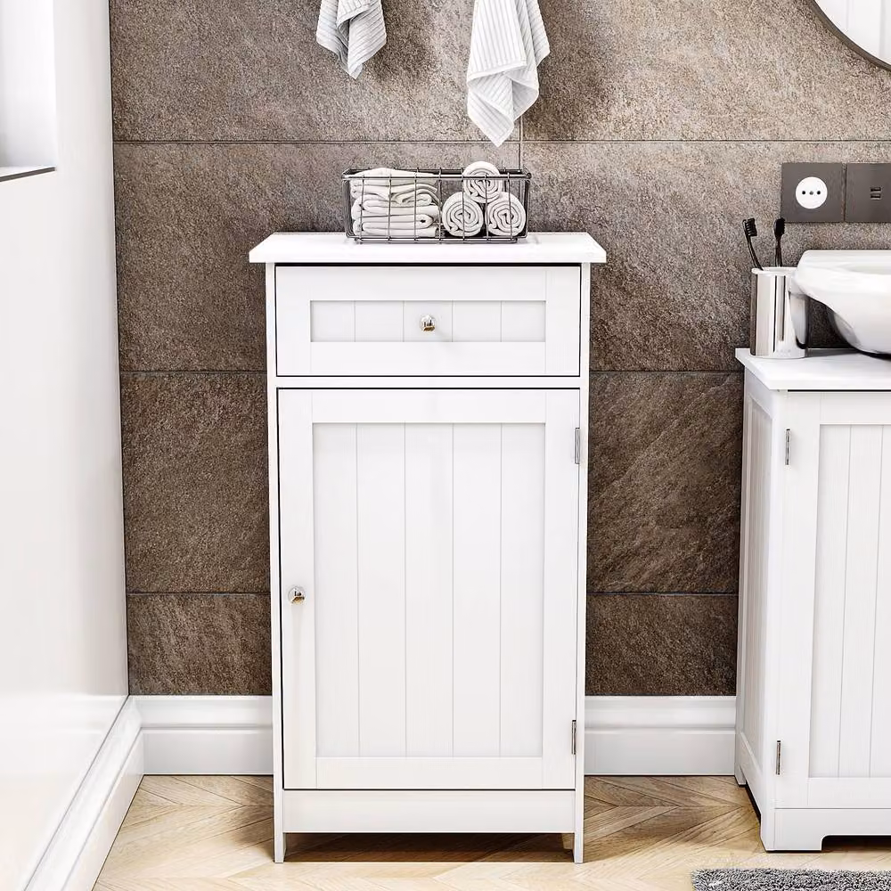 HD Designs Modern White Matt Freestanding Bathroom Storage Cabinet with 1 Door and 1 Drawer – 3