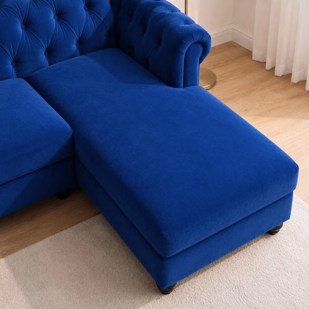 Sofaya Hampton 3 Seater L Shape Chesterfield Sofa in Blue Velvet with Right Hand Chaise – 2