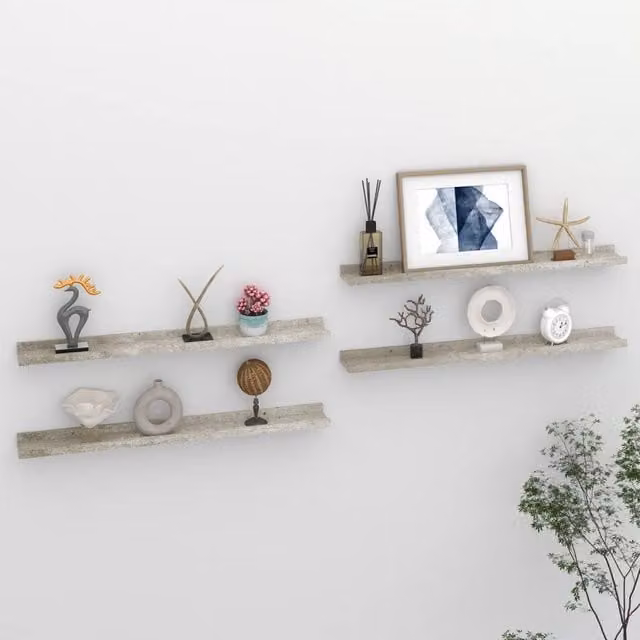 Berkfield Home Wall Mounted Shelves, 4 Piece Set, Grey, W: 80 cm, D: 9 cm, H: 3 cm