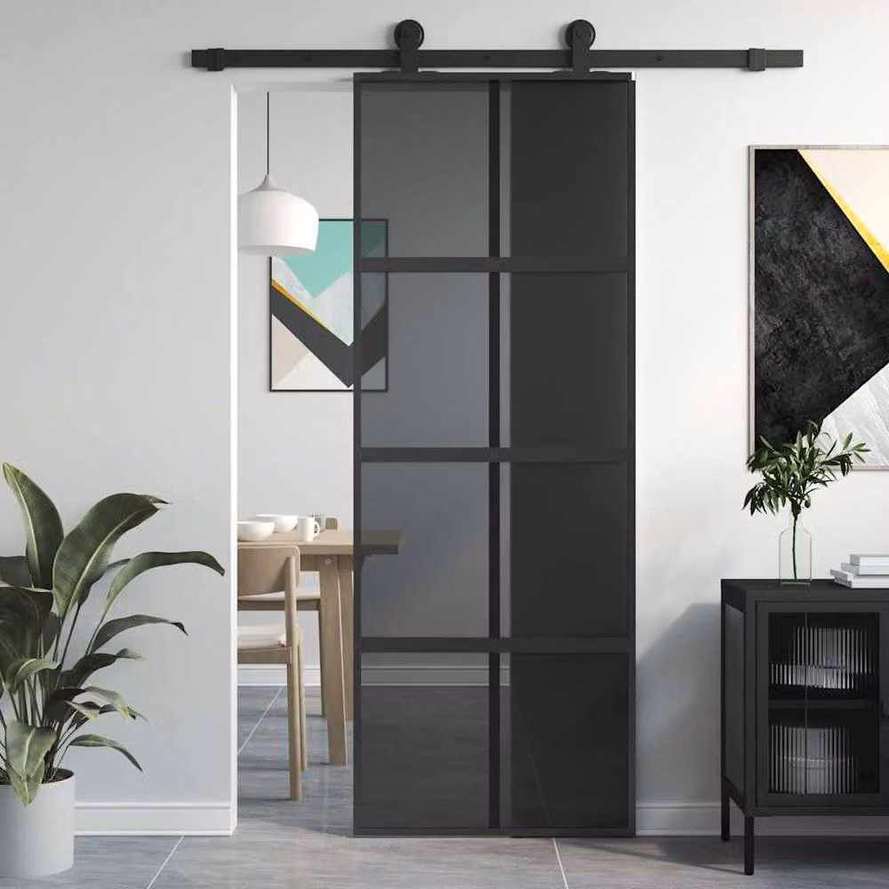 Berkfield Home Minimalist Sliding Door in Black with Transparent Tempered Glass and Aluminium, W: 76 cm, H: 205 cm – 2