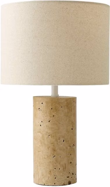 ValueLights Minimalist Ceramic Table Lamp in Beige and Yellow with Fabric Shade