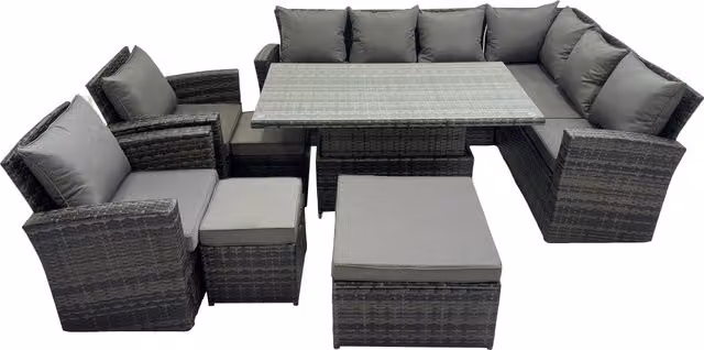 Fimous 11 Seat Rattan Garden Furniture Corner Sofa Set with 3 Footstools in Dark Grey – 1