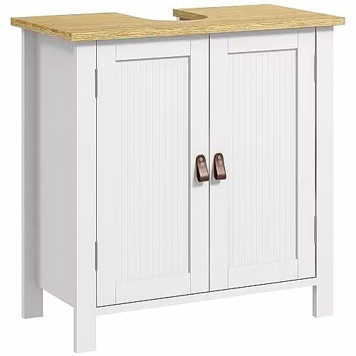 Kleankin Freestanding White Bathroom Under Sink Cabinet with Hinged Doors and Internal Shelf, W/D/H: 60 x 30 x 60 cm – 1