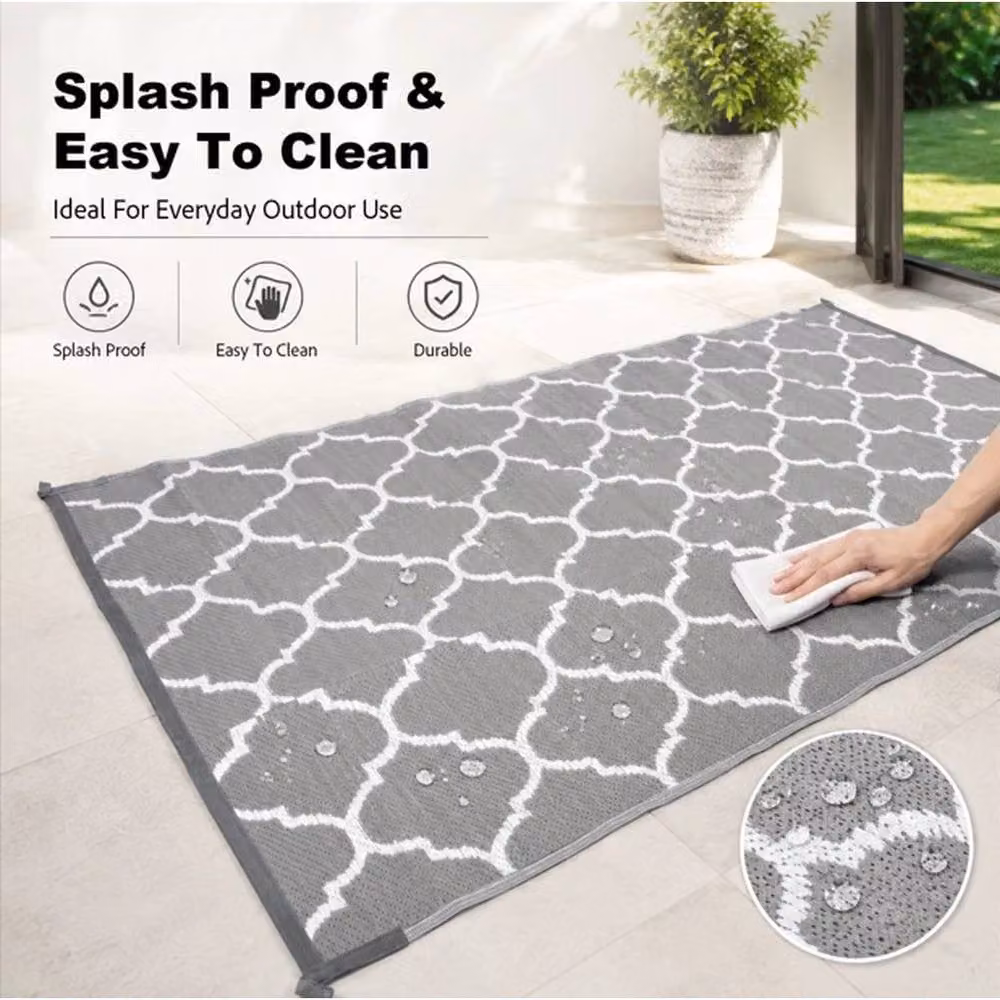FLAVORA Reversible Geometric Outdoor Mat in Grey, Polypropylene, W: 244 cm, D: 305 cm – 3