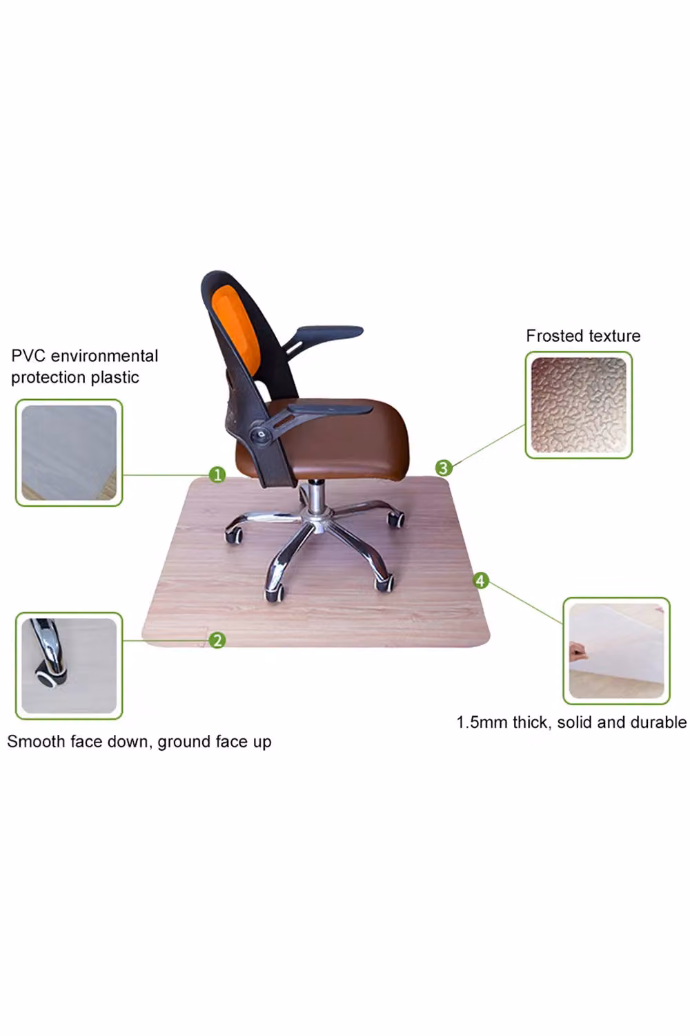 Living and Home Transparent PVC Non-Slip Office Chair Mat, W: 120 cm, D: 90 cm – 3