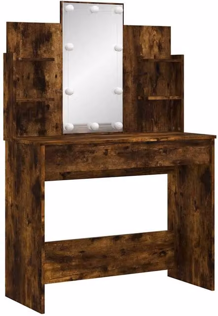 Berkfield Home Beautiful Dressing Table with LED Lights in Smoked Oak Brown, W/D/H: 96 x 40 x 142 cm – 1