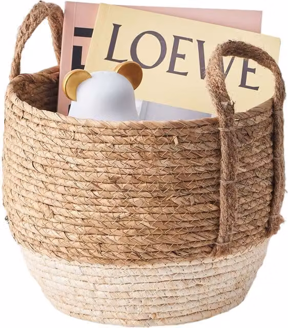 Eden & Willow Brown Straw Woven Open Weave Storage Basket with Handles, Diameter: 29.0 cm