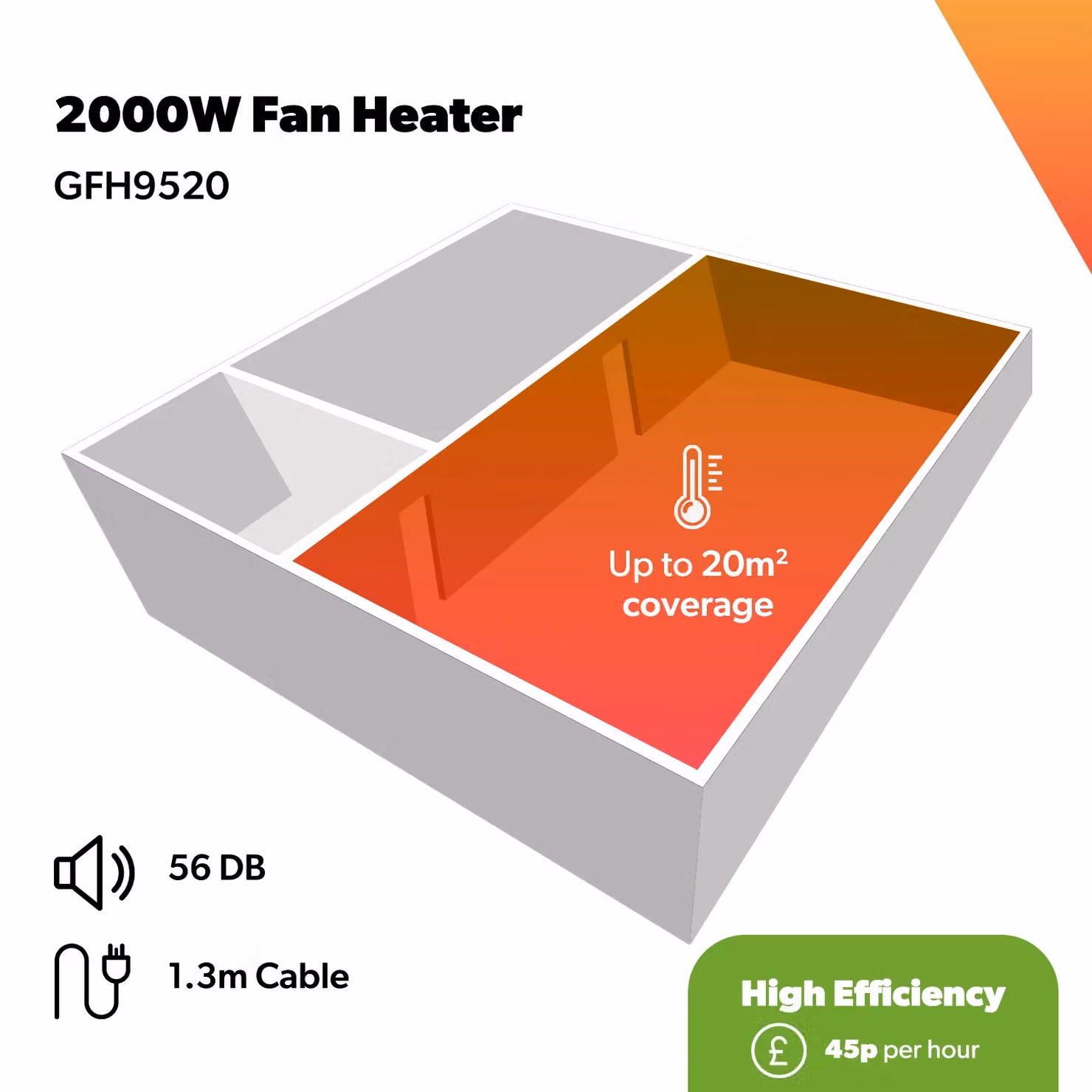 Geepas Portable 2000W Electric Fan Heater with Hot and Cold Air Settings in White – 3