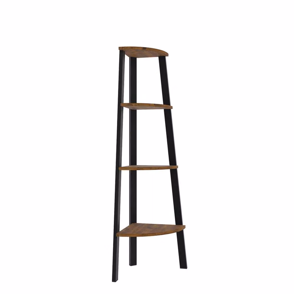 Wyld Haus Maynooth Industrial Corner Unit with 4 Pine Wood and Metal Shelves in Natural Brown and Black – 2
