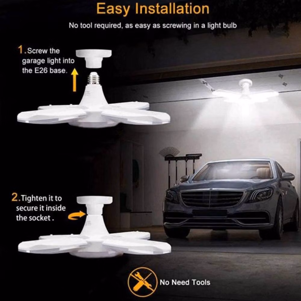 Kelvenix E27 60W Deformable LED Garage Light Bulb, White Adjustable Ceiling Fixture – 4