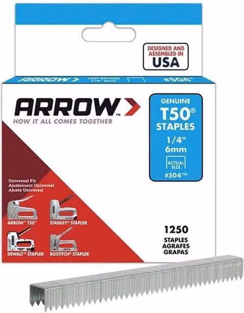 Arrow T50 Flat Wire Staples, 6mm, Silver, 1250 Pack – 1