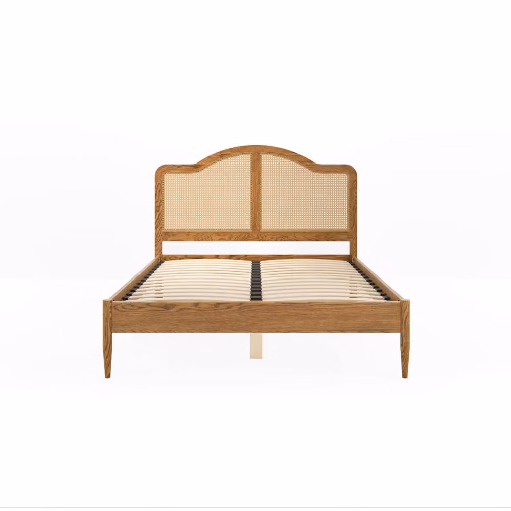 Wyld Haus Nenagh Double Bed with Natural Rattan Curved Headboard and Solid Wood Frame, Sand/Brown, W/D/H: 140 x 200 x 115 cm – 2