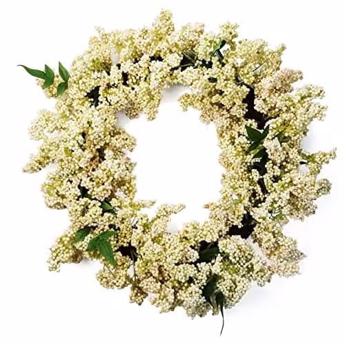 Leaf Hanging White Floral Berry Wreath, Diameter: 55 cm – 1