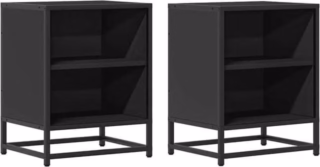 Berkfield Home Set of 2 Black Bedside Cabinets in Engineered Wood and Metal, W: 40 cm, D: 31 cm, H: 50 cm