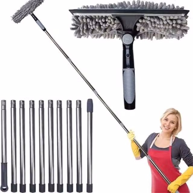 Nordara 4.5m Telescopic Window Cleaner and Extendable Glass Squeegee Kit with Microfibre Head and Scraper, Grey – 1