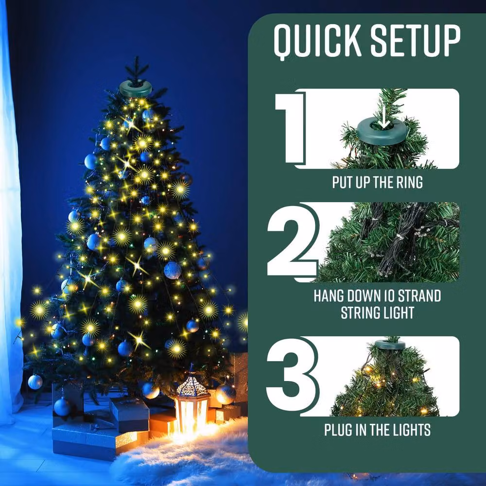 Globrite Warm White LED Christmas Tree Curtain Lights with Ring and Timer – 2