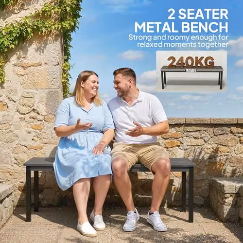 Outsunny Metal Garden Bench 2-Seater in Grey, W/D/H: 130 x 34 x 43 cm – 5