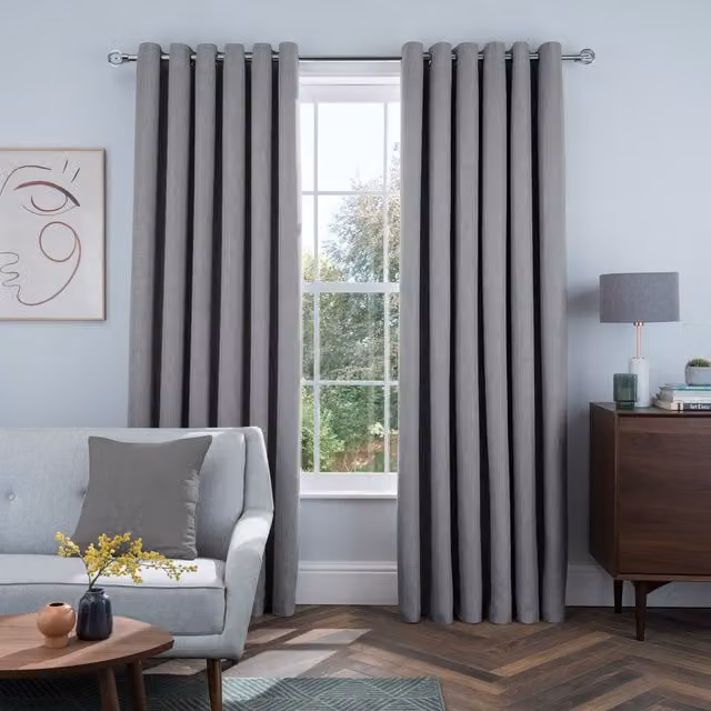 Smart Living Wholesale Ltd. Luxury Linen Look Eyelet Blackout Lined Curtains, 2 Panels, Grey