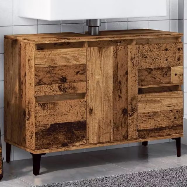Berkfield Home Sink Cabinet in Old Wood Brown, W/D/H: 80 x 33 x 60 cm