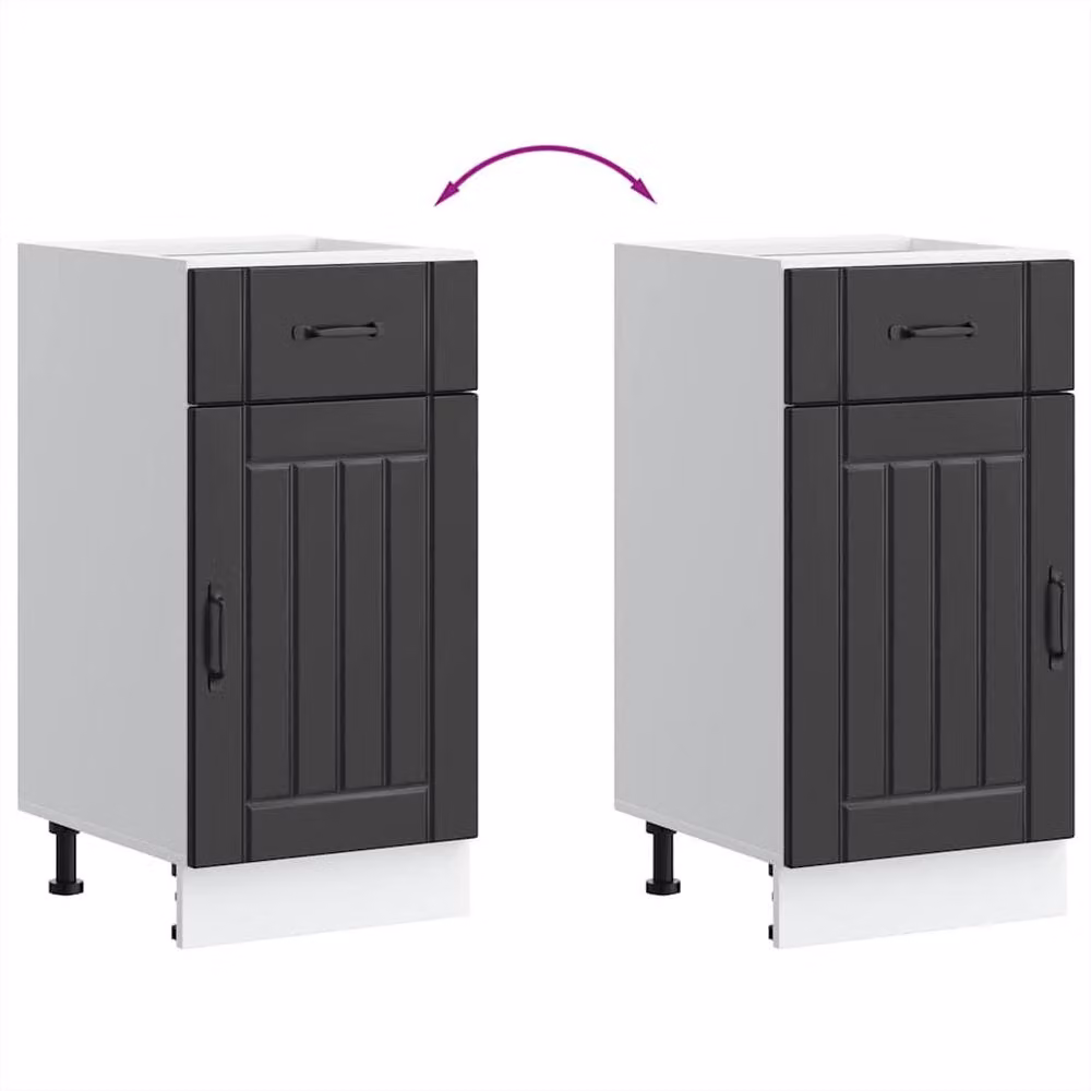 Berkfield Home Lucca Kitchen Base Cabinet in Black Matt MDF, H 81.5 x W 40.0 x D 46.0 cm – 3