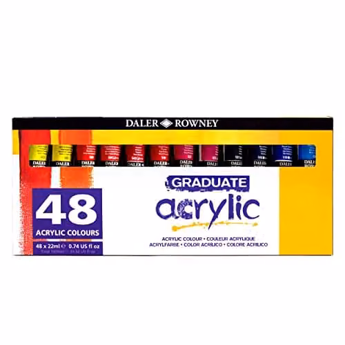 Daler-Rowney Graduate Acrylic Paint Set, 48 Assorted Colours, 22ml per tube