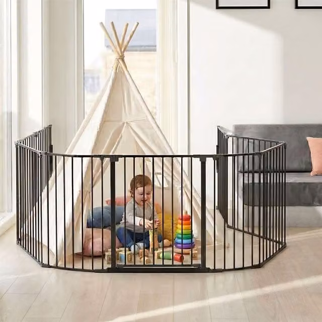 Safetots Premium Extra Tall Extendable Metal Room Divider, Black, Width: 128 cm, Height: 105 cm