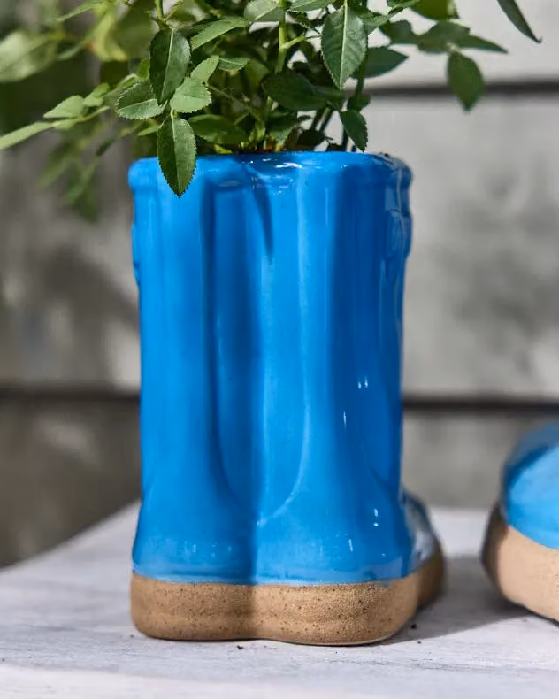 Dibor Small Wellington Ceramic Outdoor and Indoor Planter, Blue, H: 17 cm, W: 15 cm – 2