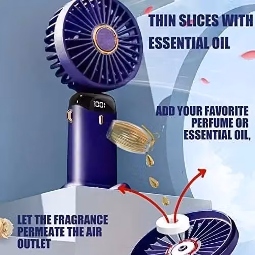 Dragodirect 2-in-1 Portable Mini Handheld Fan with LED Light, Rechargeable USB-C, Dark Blue – 6
