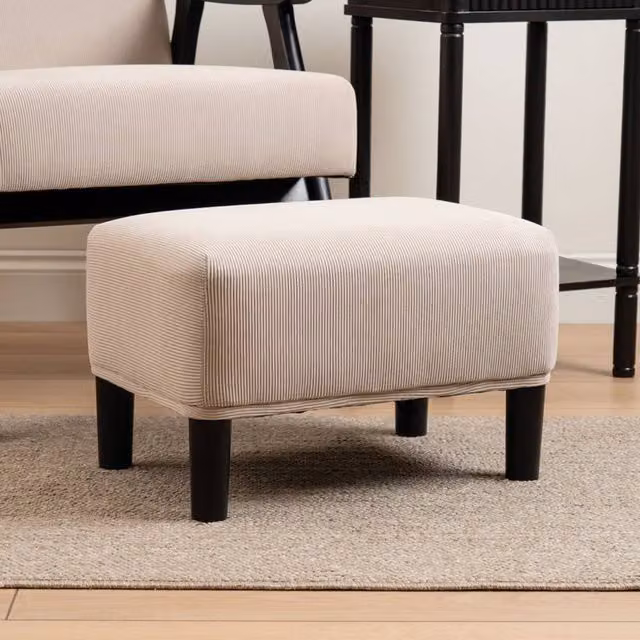 Scottish Everlastings Ltd Beige Cord Striped Foot Stool with Black Metal Legs, W/D/H: 33 x 33 x 48 cm – 1