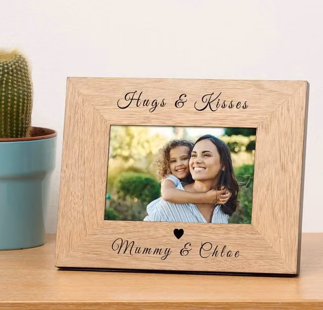 Uniqueful Personalised Hugs & Kisses Wood Picture Frame in Beige for Mum