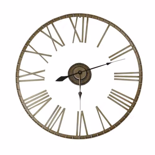 Charles Bentley Bronze Wrought Iron Outdoor Wall Clock with Roman Numerals, W/D/H: 95 x 95 x 6 cm