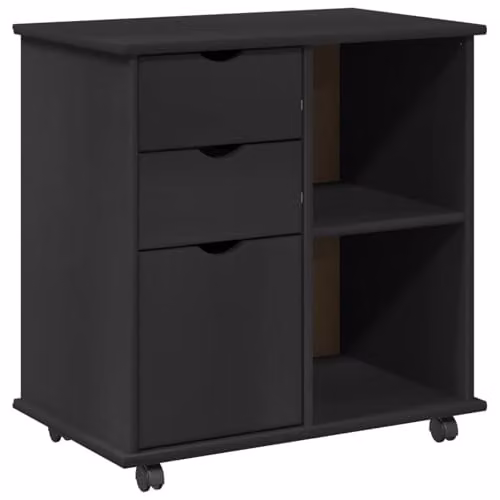 vidaXL Rolling Cabinet in Black Solid Pine Wood W/D/H: 63.5 x 39 x 65.5 cm – 1