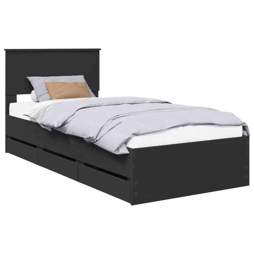 Berkfield Home Modern Bed Frame with Drawer in Black, Engineered Wood, W/D/H: 90 x 190 cm – 2