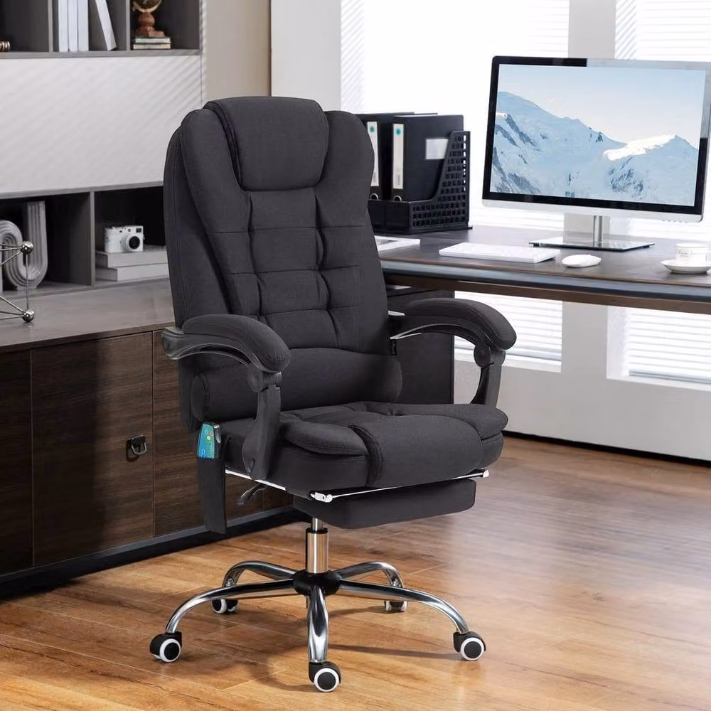 FORGEVIO Black Fabric Heated Vibration Massage Office Task Chair with Headrest and Armrests – 4