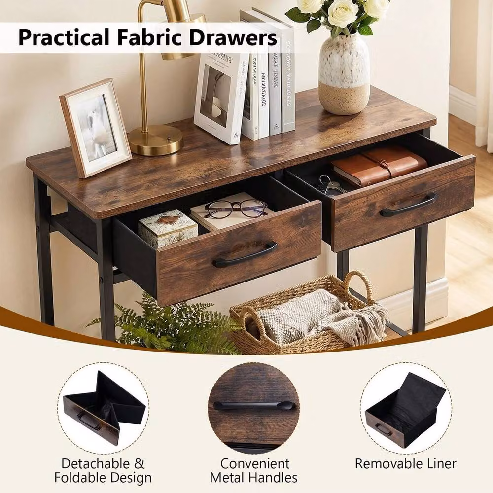 EONLION Industrial Brown Console Table with Rectangular Top and Four Legs, Width: 100 cm – 3