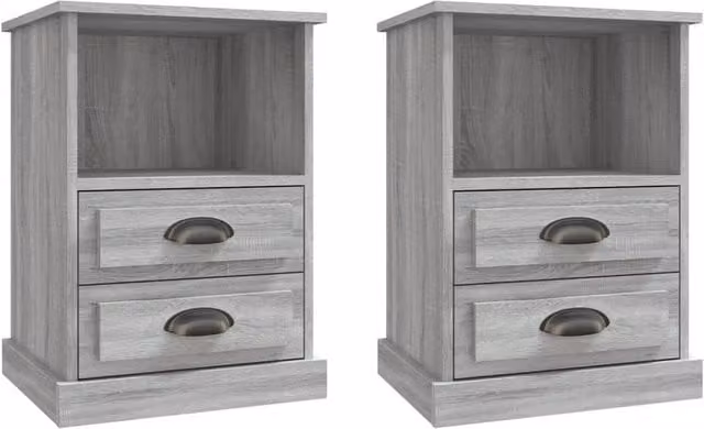 Berkfield Home Set of 2 Bedside Cabinets in Grey Sonoma, W/D/H: 43 x 36 x 60 cm