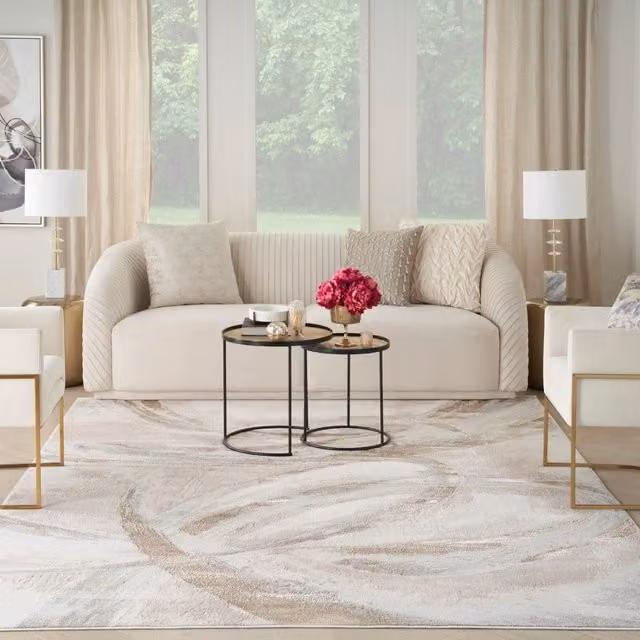 The Rug Shop UK Modern Abstract Stain-Resistant Easy Care Area Rug in Beige and Grey, W: 280 cm, L: 365 cm